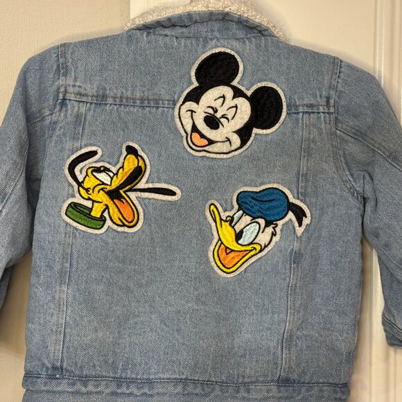 Disney Baby Sherpa Jean Jacket 12M Mickey, Donald & Pluto Patch EUC - Picture 5 of 13